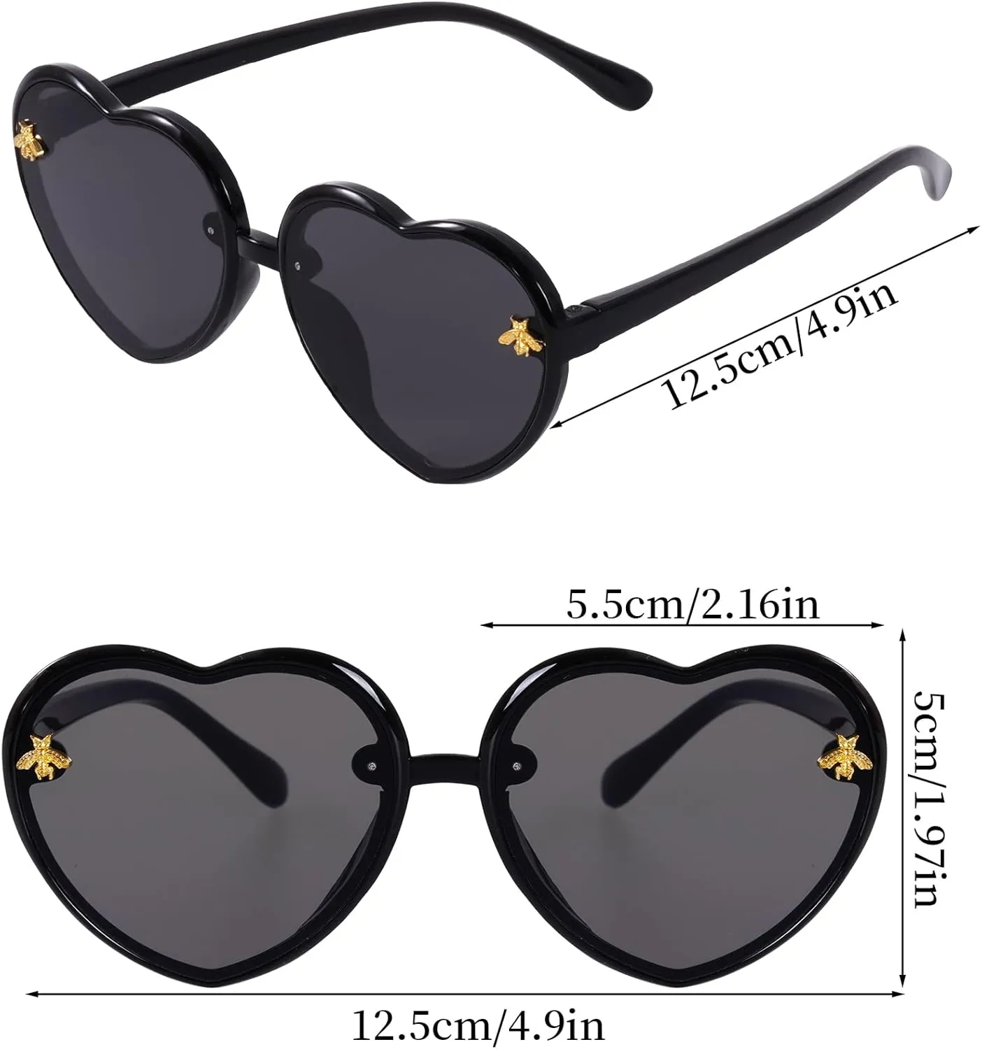 obmwang 3 Pieces Kids Heart Shaped Sunglasses Stylish Cute Bee Sunglasses for Toddler Girls Age 3-10 Outdoor Beach Eyewear
