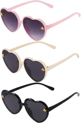 obmwang 3 Pieces Kids Heart Shaped Sunglasses Stylish Cute Bee Sunglasses for Toddler Girls Age 3-10 Outdoor Beach Eyewear