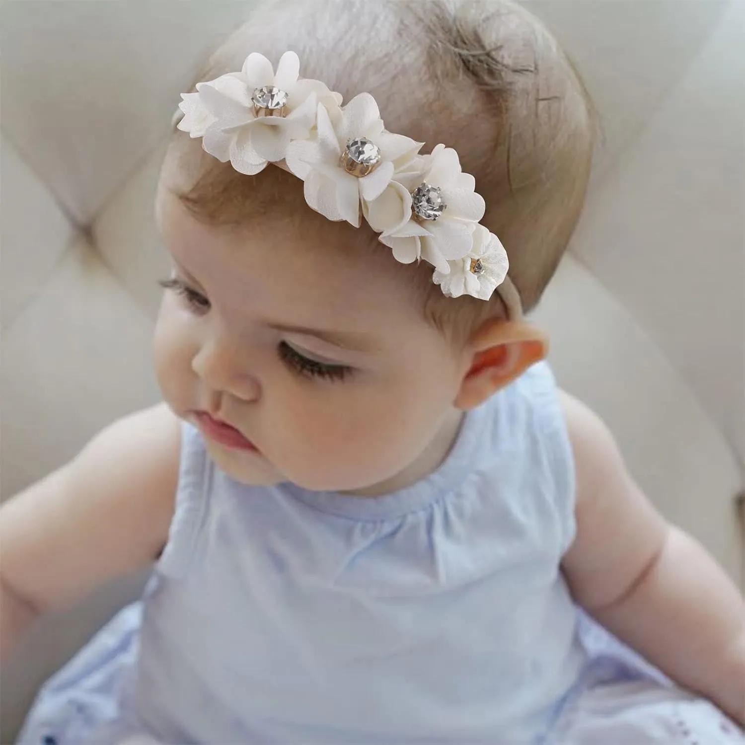 OOSAKU Baby Girl Flower Headbands Set Elastic Floral Headbands 6pcs Soft Nylon Hair Band for Newborn Toddler Hair Accessories