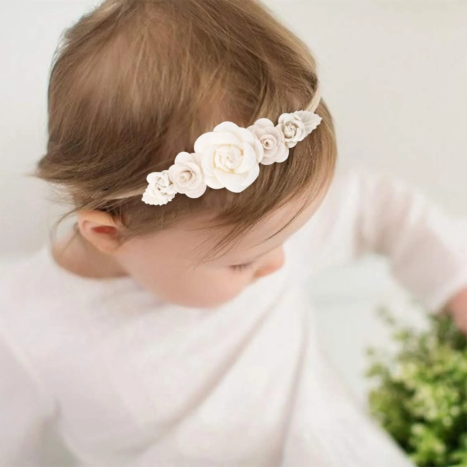 OOSAKU Baby Girl Flower Headbands Set Elastic Floral Headbands 6pcs Soft Nylon Hair Band for Newborn Toddler Hair Accessories