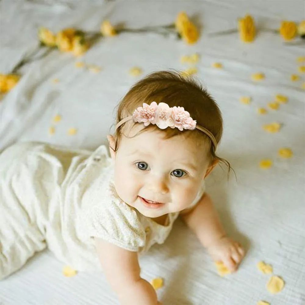 OOSAKU Baby Girl Flower Headbands Set Elastic Floral Headbands 6pcs Soft Nylon Hair Band for Newborn Toddler Hair Accessories