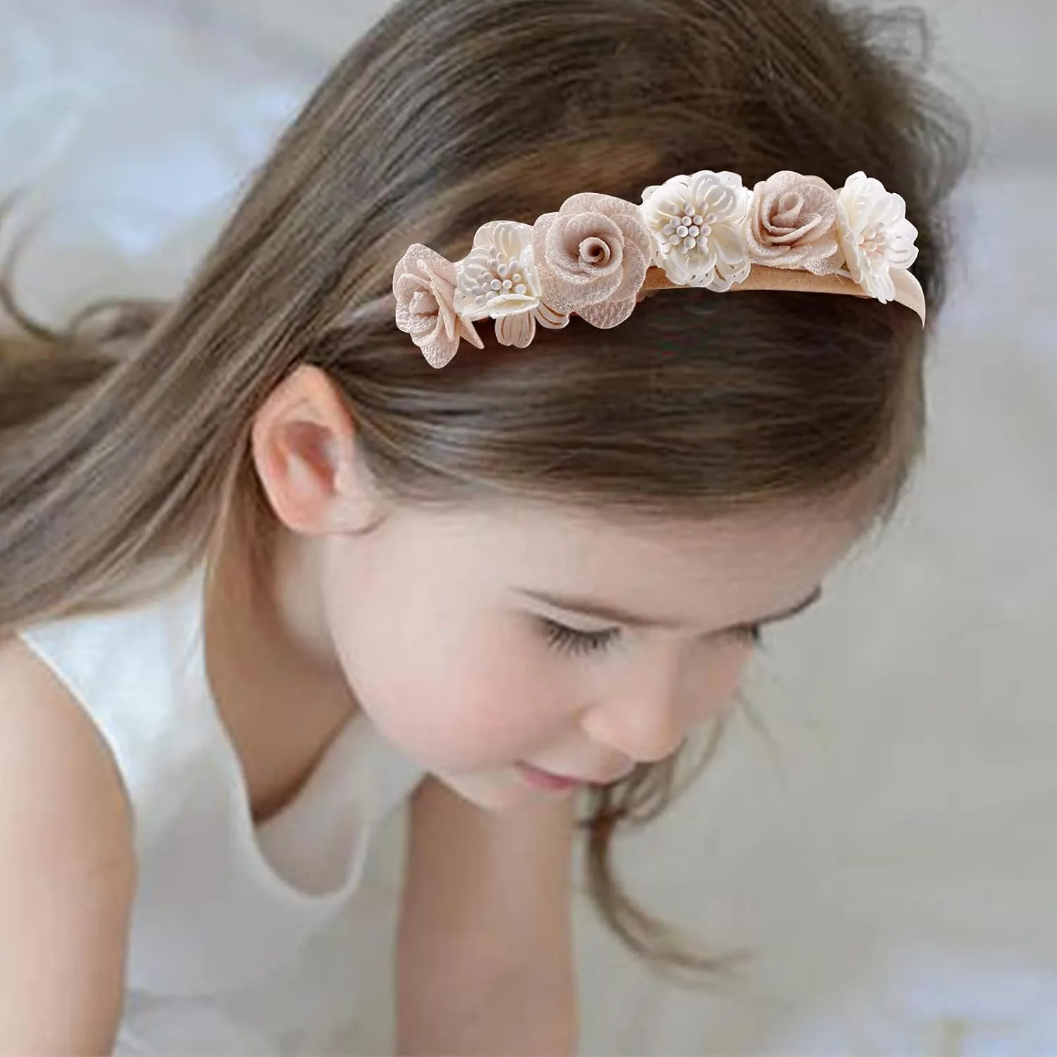 OOSAKU Baby Girl Flower Headbands Set Elastic Floral Headbands 6pcs Soft Nylon Hair Band for Newborn Toddler Hair Accessories