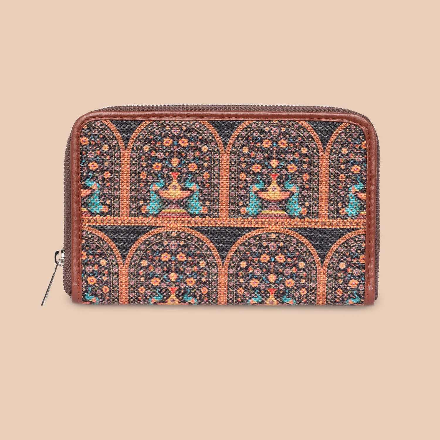 Royal Indian Peacock Motif Classic Zipper Metal Wallet