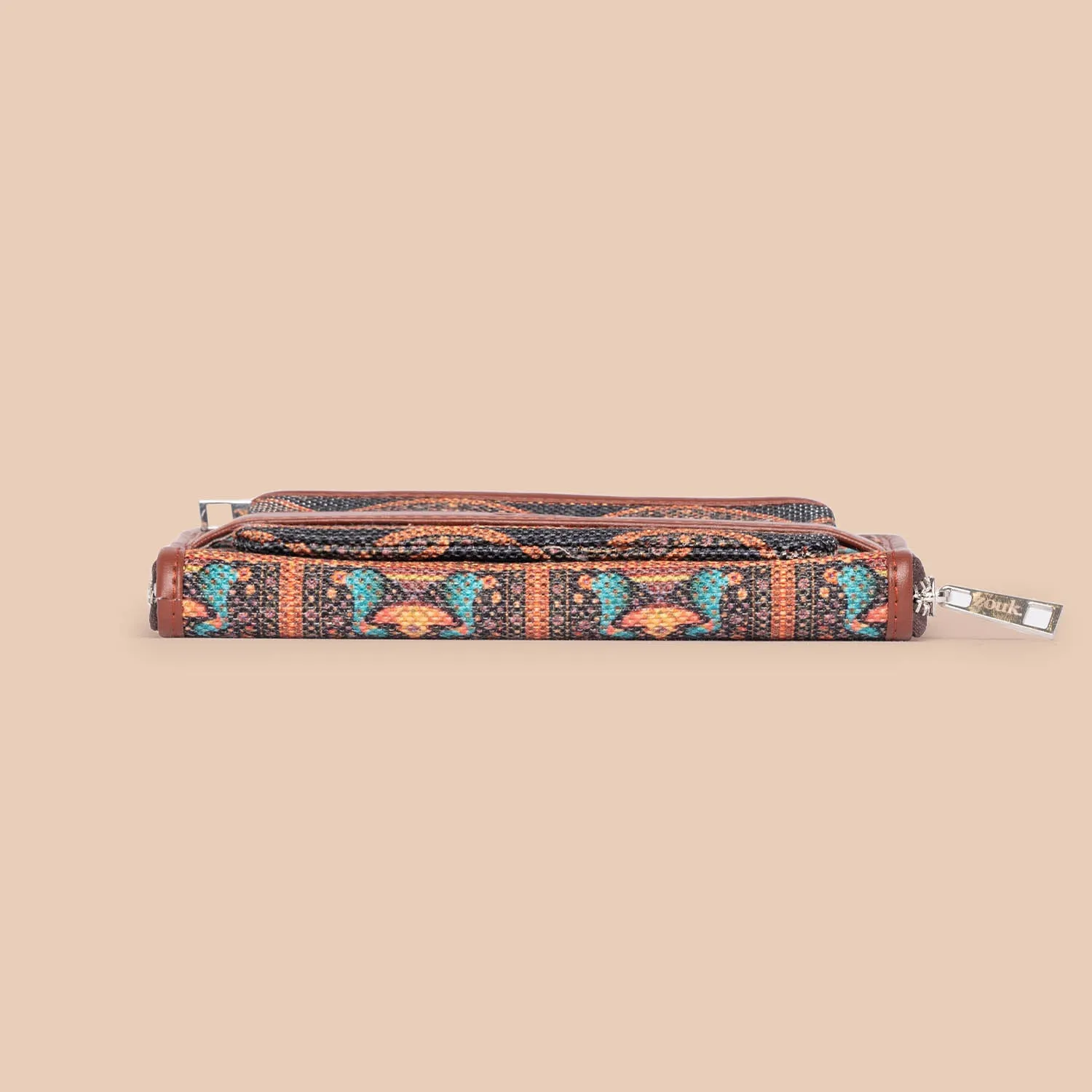 Royal Indian Peacock Motif Classic Zipper Metal Wallet