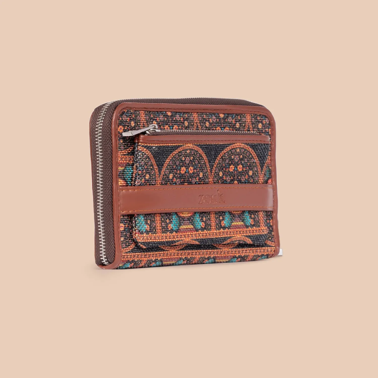Royal Indian Peacock Motif Classic Zipper Metal Wallet