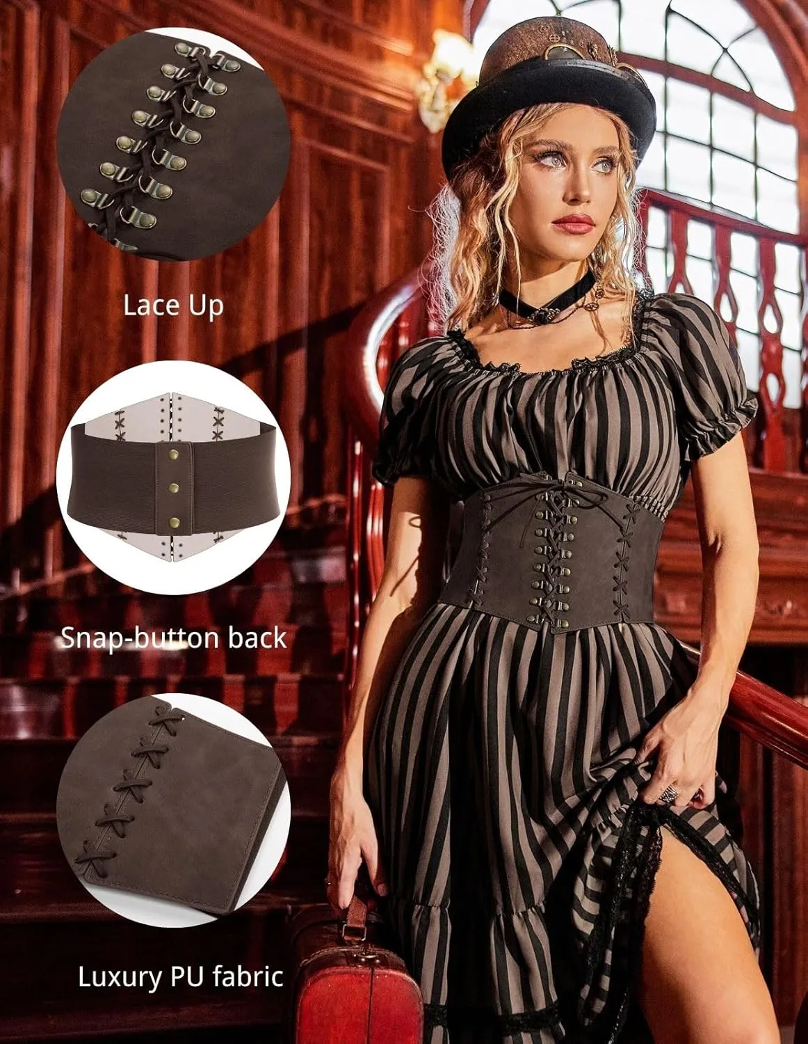 Scarlet Darkness Women Wide Belt Elastic Waist Belt Lace-up Corset Belts for Dress