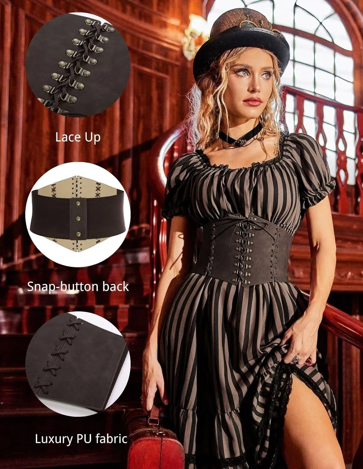Scarlet Darkness Women Wide Belt Elastic Waist Belt Lace-up Corset Belts for Dress