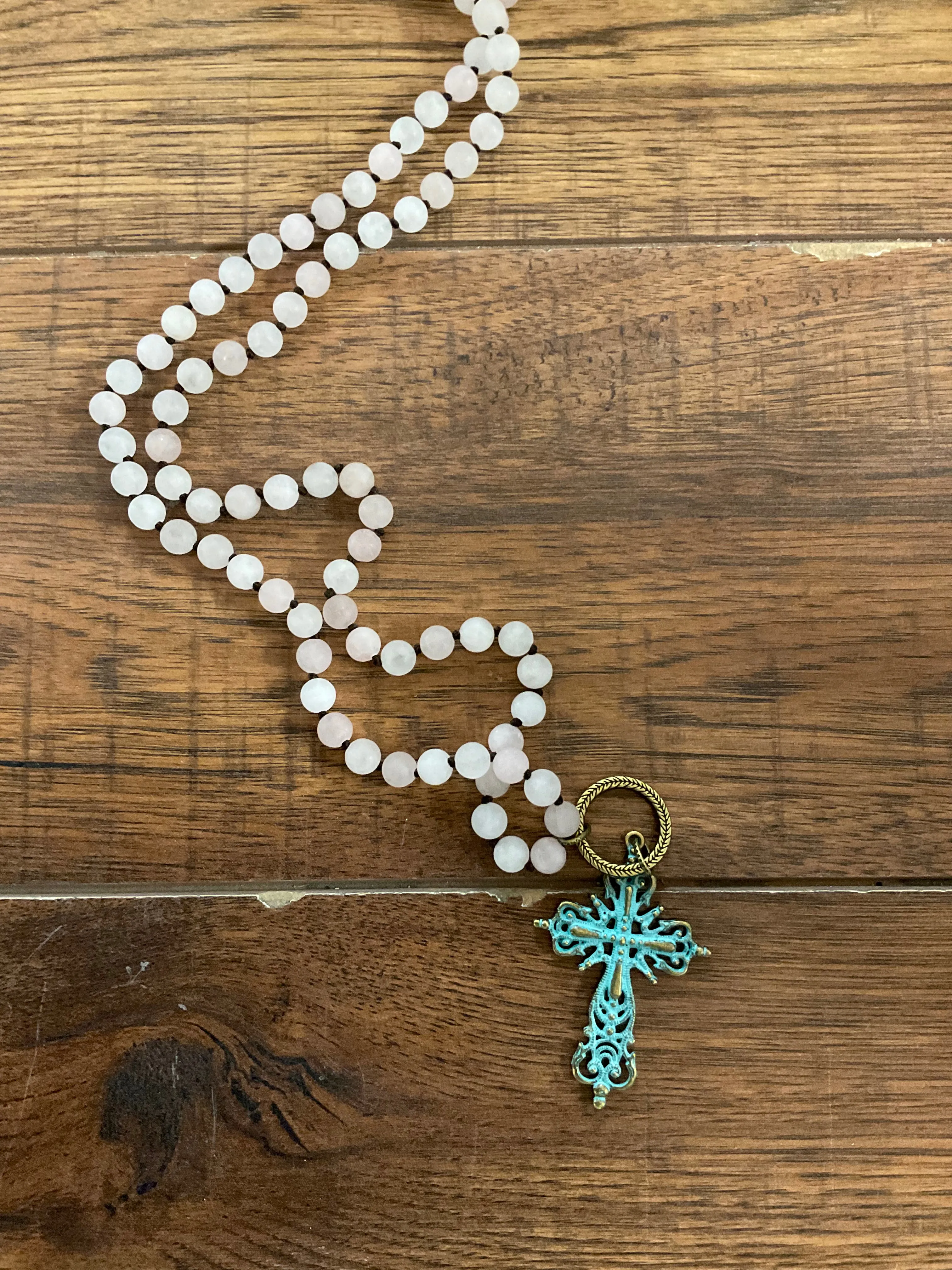 Semi Precious Stone Necklaces with Patina Cross Pendant