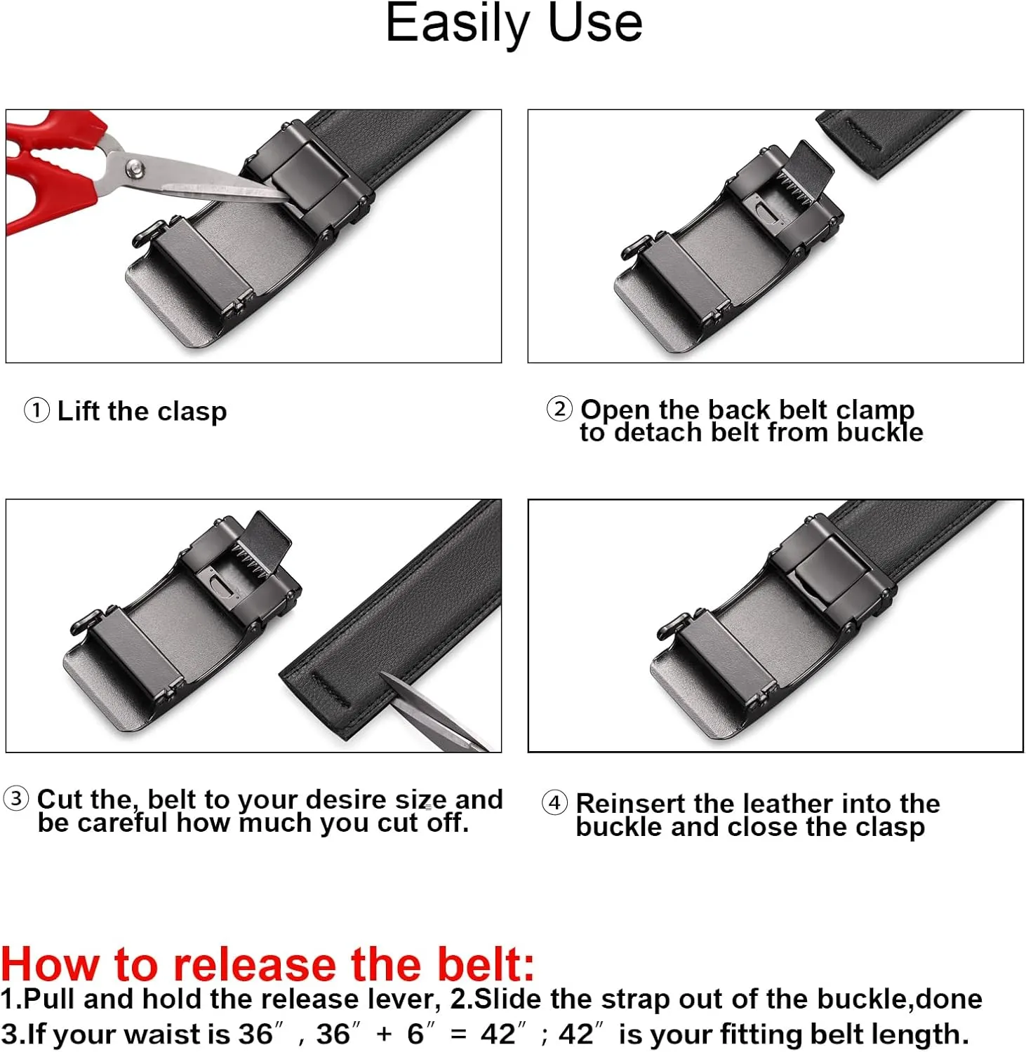 SENDEFN 35MM Ratchet Belt Buckle Only for 1 3/8" Slide Belt Strap, Automatic Click Buckle Adjustable