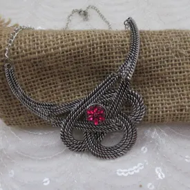 Silver Collar Necklace with Crystal Accent