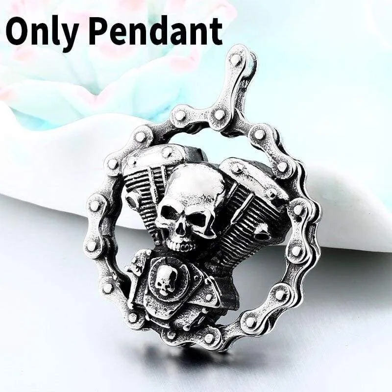 Skull Motorcycles Engine Pendant Stainless Steel Rock Biker gothic Cross Men Pendant
