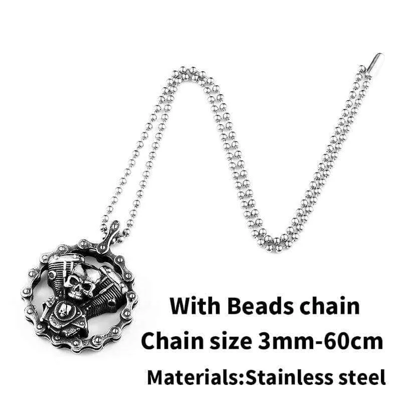 Skull Motorcycles Engine Pendant Stainless Steel Rock Biker gothic Cross Men Pendant