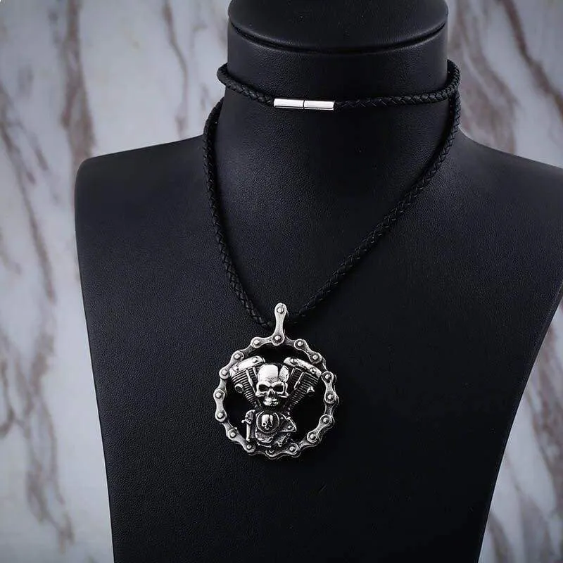 Skull Motorcycles Engine Pendant Stainless Steel Rock Biker gothic Cross Men Pendant