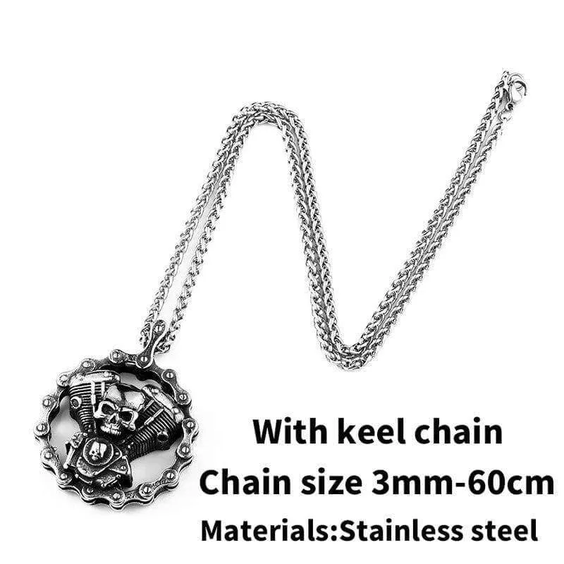 Skull Motorcycles Engine Pendant Stainless Steel Rock Biker gothic Cross Men Pendant