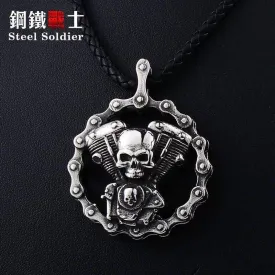 Skull Motorcycles Engine Pendant Stainless Steel Rock Biker gothic Cross Men Pendant