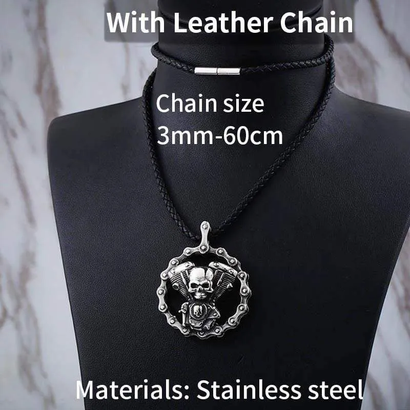 Skull Motorcycles Engine Pendant Stainless Steel Rock Biker gothic Cross Men Pendant