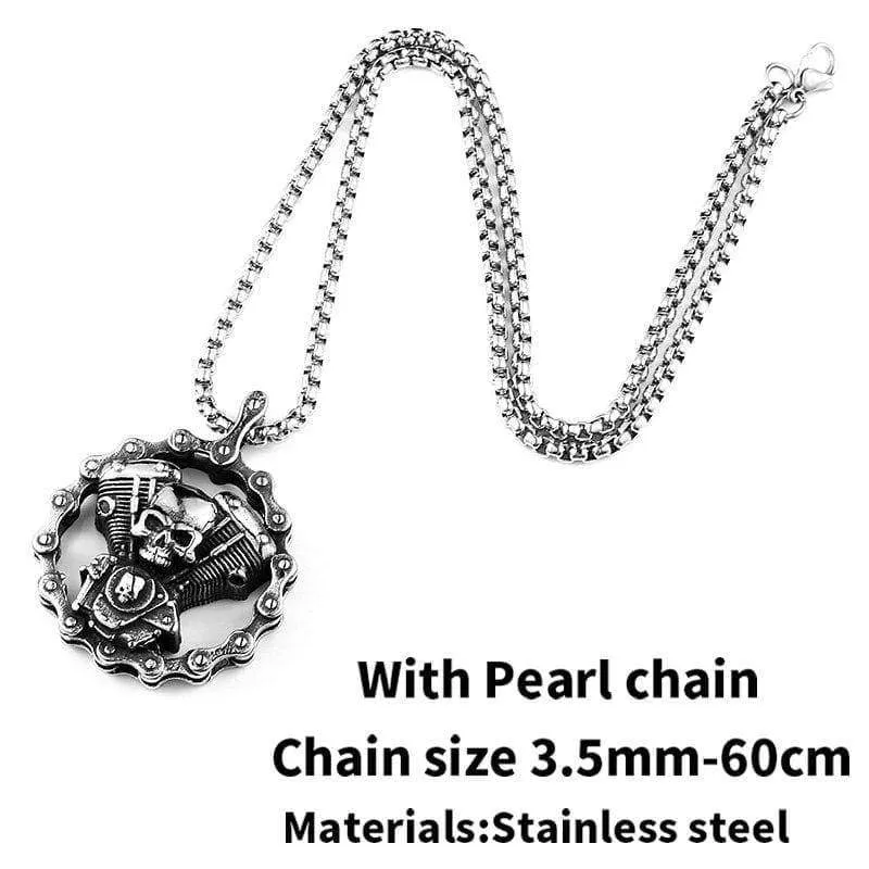 Skull Motorcycles Engine Pendant Stainless Steel Rock Biker gothic Cross Men Pendant