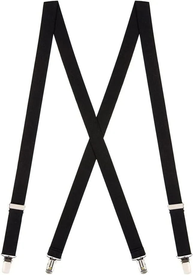 Solid Color 1-Inch Wide Elastic Suspenders - Sewn X-Back - Clip - Many Colors & 3 Sizes