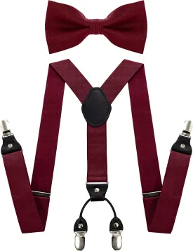 Solid Color Suspender and Silk Bow Tie Sets for Men