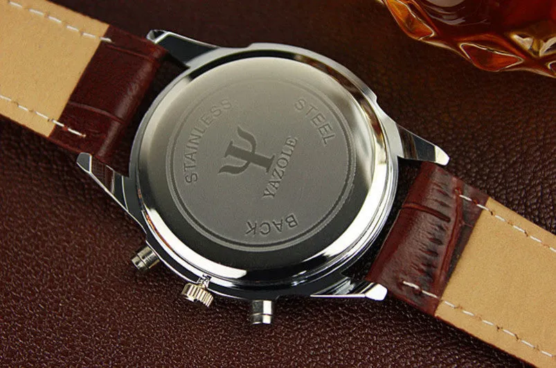 Splendid Luxury Fashion Faux Leather Men Blue Ray Glass Quartz Analog Watches Casual Cool Watch