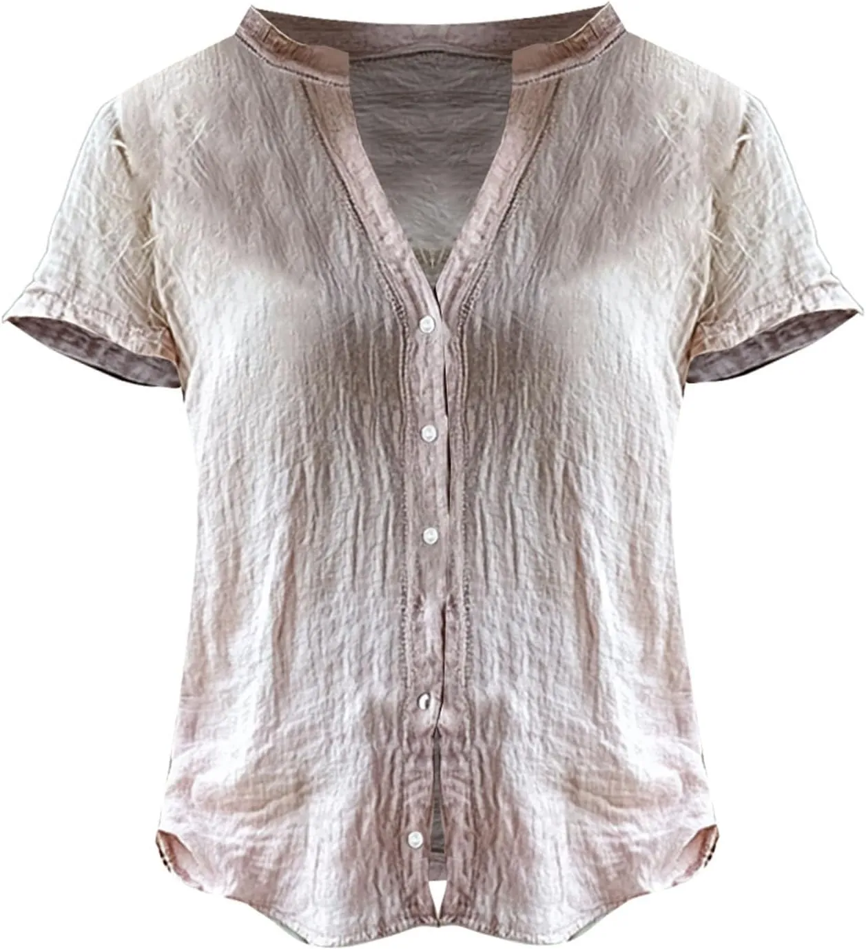 Summer Women Short Sleeve Cotton Linen Tops Trendy Baggy T Shirt V-Neck Button-Down Shirts Casual Breathable Blouse