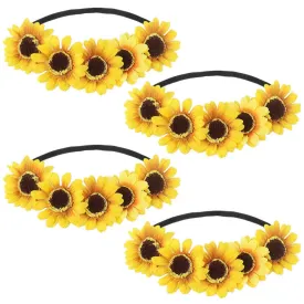 Sunflower Headband Flower Crown Hair Band Floral Headpiece Women Wedding Bridal Hairband Hair Hoop Festival Party Decoration Cosplay Costume Wreath Cute Handmade Hair Accessories Yellow 4 Pack