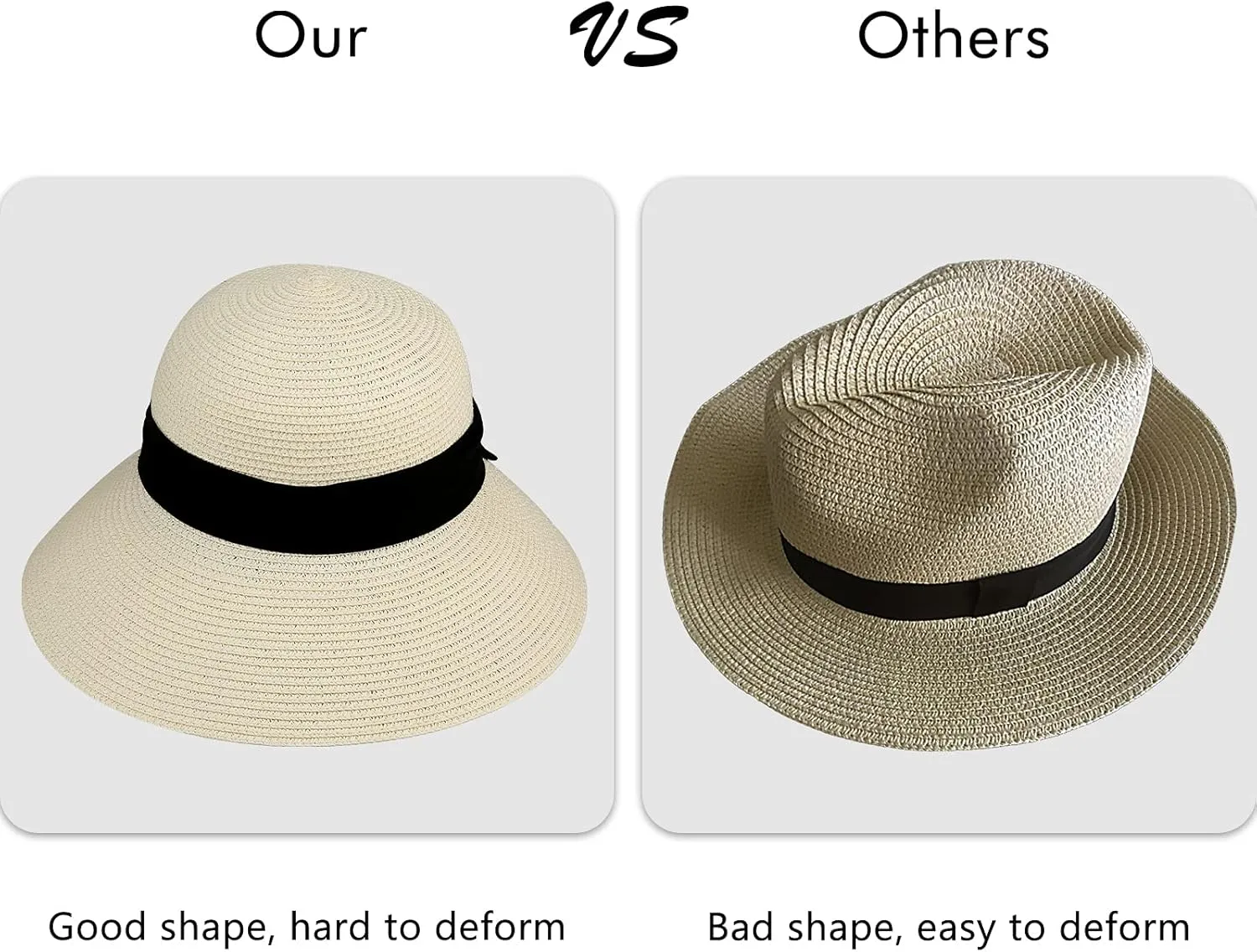 Surblue Womens Straw Sun Hat Wide Brim Foldable Panama Roll up Cap Fedora Beach Sun Hat UPF50