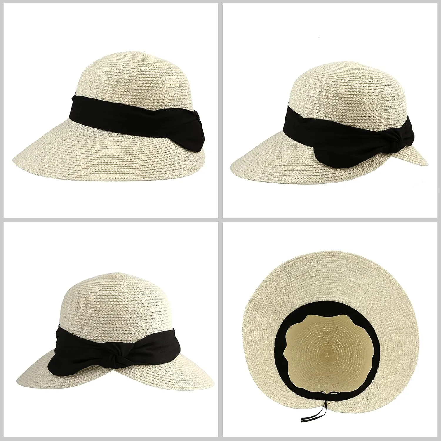 Surblue Womens Straw Sun Hat Wide Brim Foldable Panama Roll up Cap Fedora Beach Sun Hat UPF50