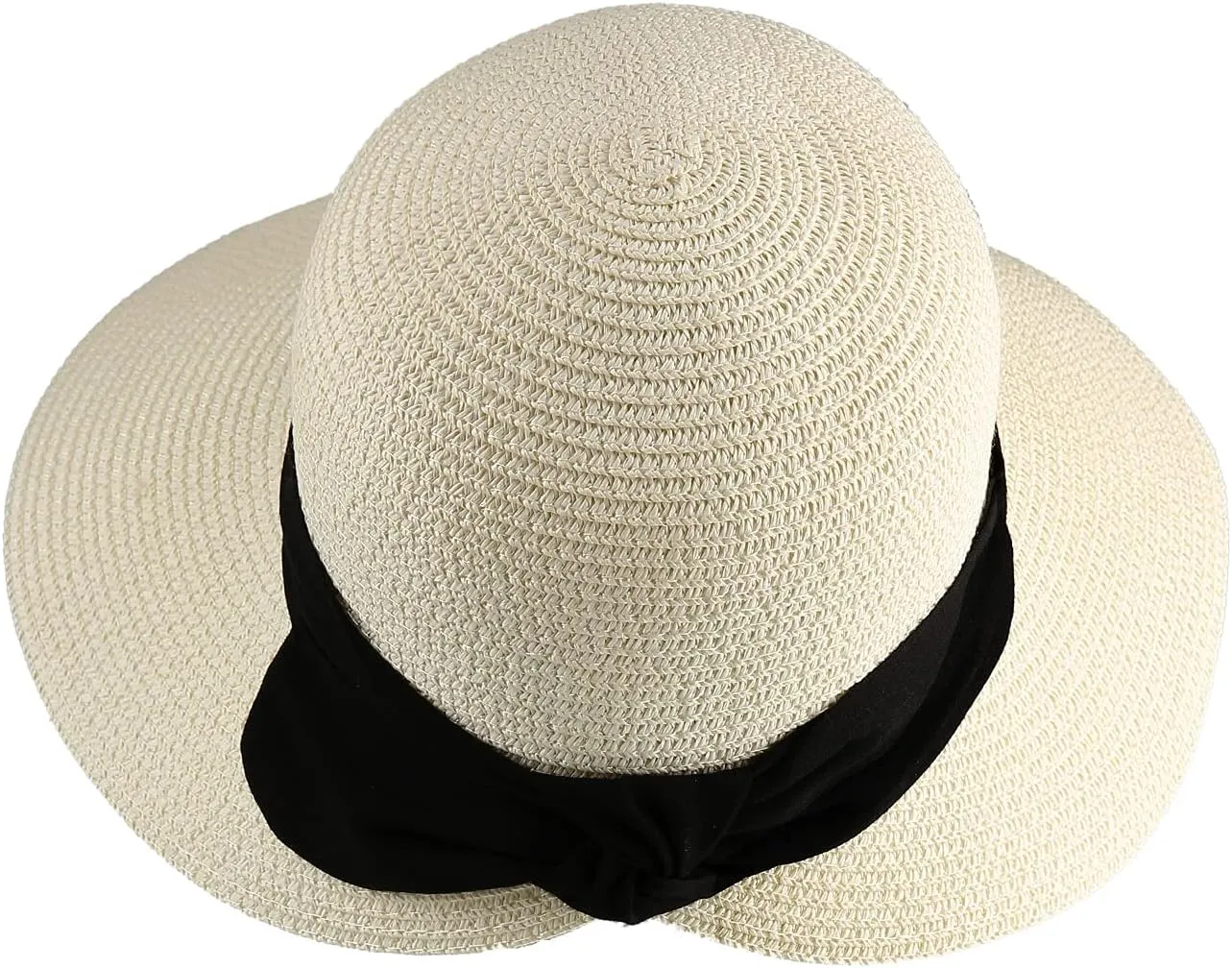 Surblue Womens Straw Sun Hat Wide Brim Foldable Panama Roll up Cap Fedora Beach Sun Hat UPF50