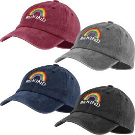 Sureio 4 Pieces LGBT Baseball Hat Rainbow Denim Hats Washed Cotton Profile Embroidered Adjustable Baseball for Men Women