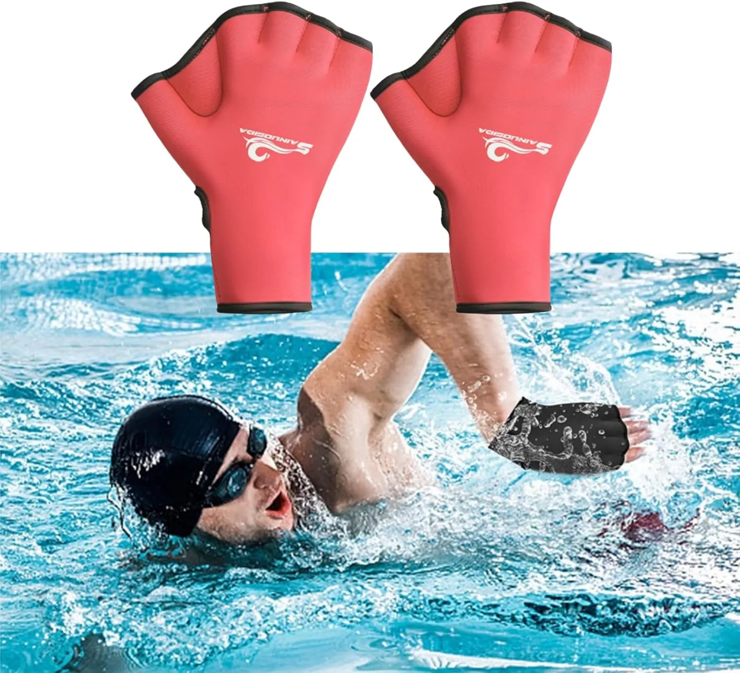 Swimming Webbed Gloves Training Gloves Aquatic Fitness Paddles Water Resistance Diving Hand Web for Men, Women, Scuba Diving, Snorkeling, Spear Fishing