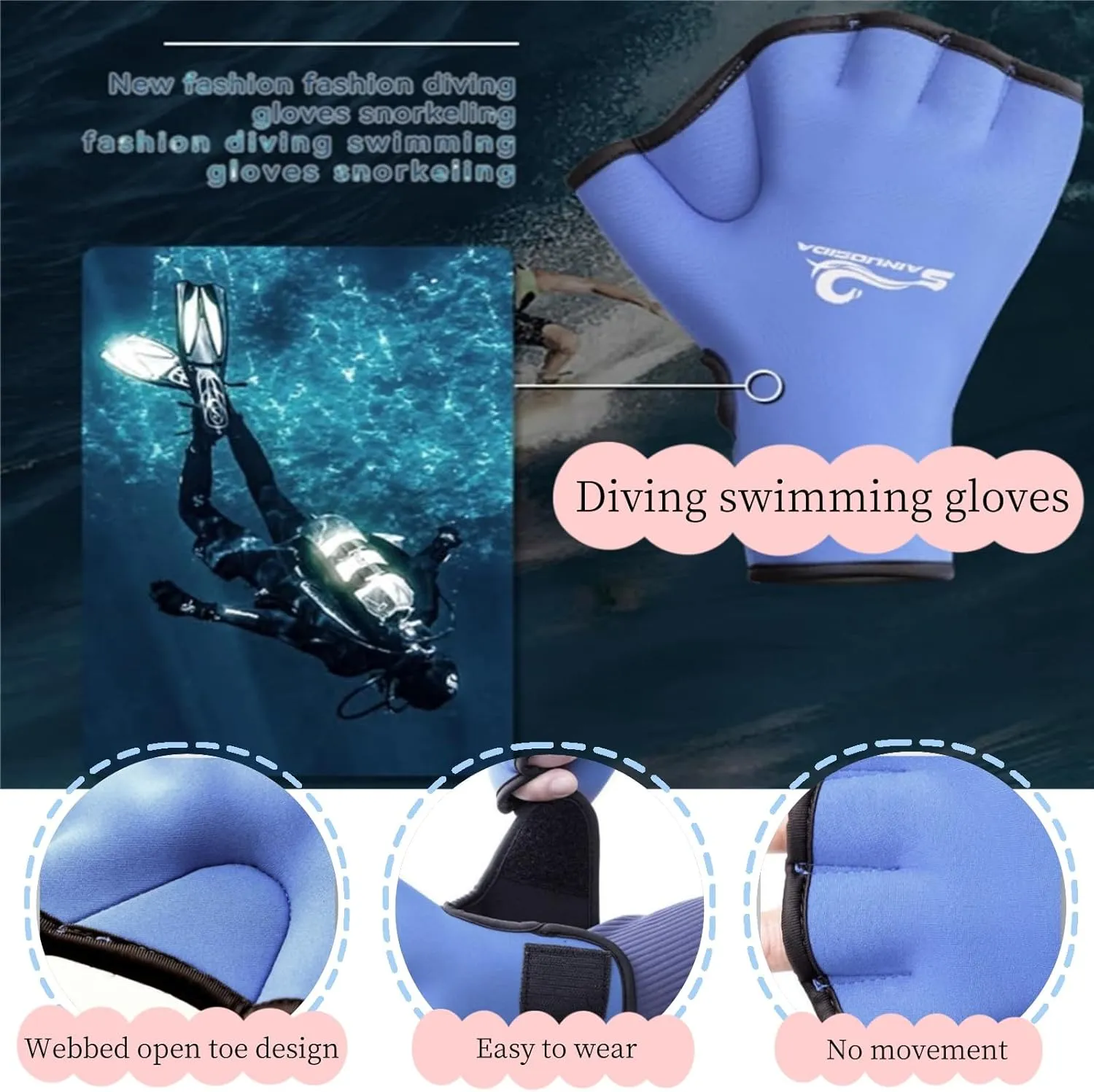 Swimming Webbed Gloves Training Gloves Aquatic Fitness Paddles Water Resistance Diving Hand Web for Men, Women, Scuba Diving, Snorkeling, Spear Fishing