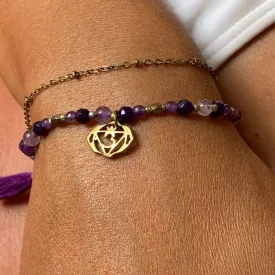 Third Eye Chakra Symbol Gemstone Yoga Bracelet Brass Chain