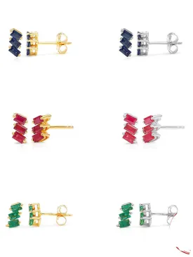 Tiny Irregular Baguette Stud Earrings Sterling Silver 18K Gold Plated Hypoallergenic Cartilage Fine Jewelry KESLEY