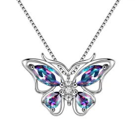 Tokyo Mart Butterfly Rainbow Mystic Topaz Necklaces Women Girls Jewelry Gift Sterling Silver