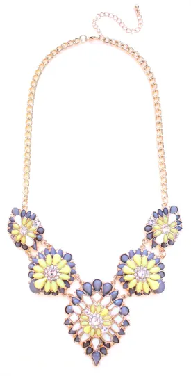 Tri-Color Blossoming Jeweled Necklace- Gray & Yellow