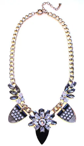 Tribal Glam Statement Necklace- Black & Crystal