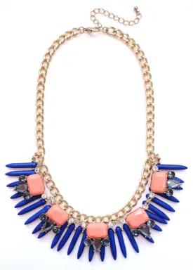 Tribal Spike Jeweled Necklace- Navy & Peach