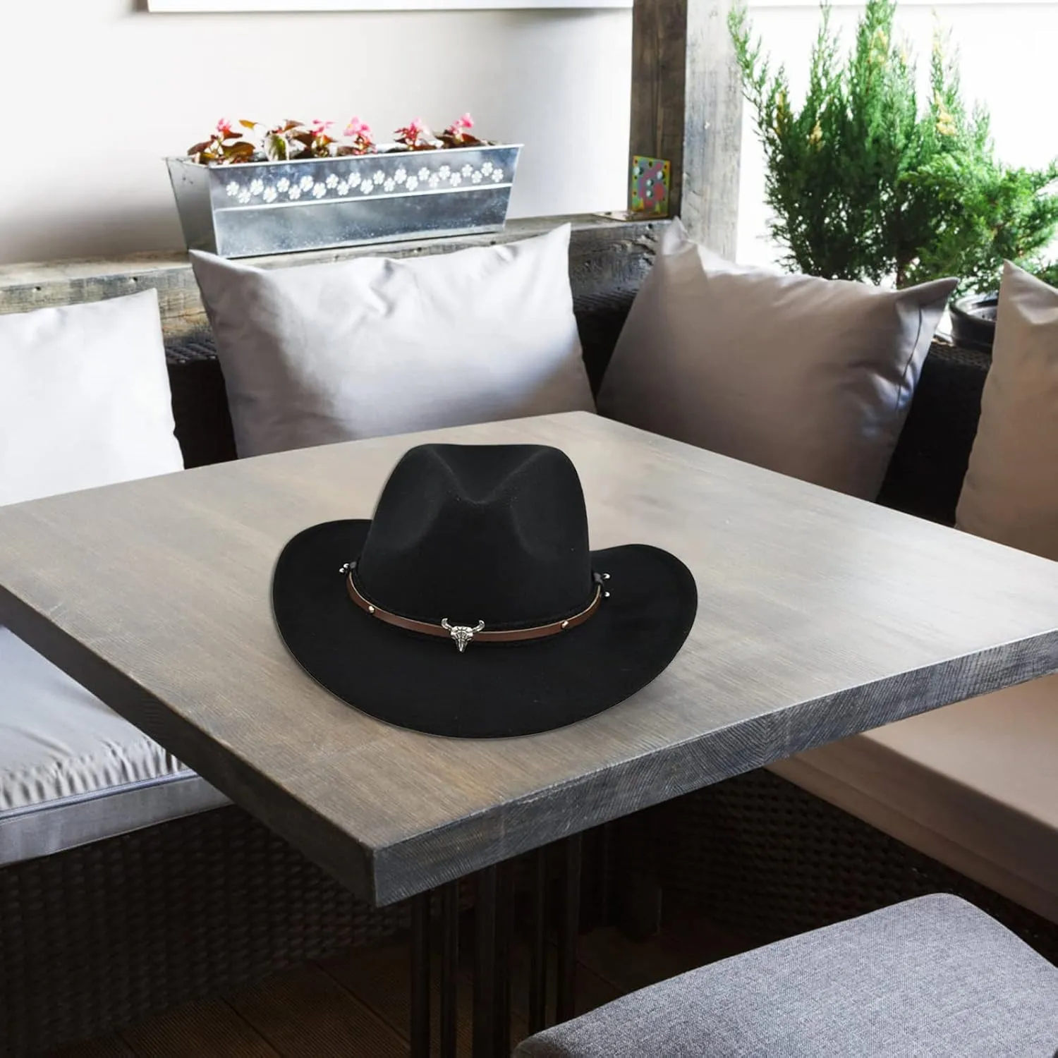 Unisex Western Cowboy Hat Faux Fur Felt Cowgirl Hats American Fedora Hats Outdoor Wide Brim Rodeo Jazz Hat