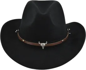 Unisex Western Cowboy Hat Faux Fur Felt Cowgirl Hats American Fedora Hats Outdoor Wide Brim Rodeo Jazz Hat