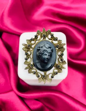Vintage 3D Black Cameo Mourning  Brooch