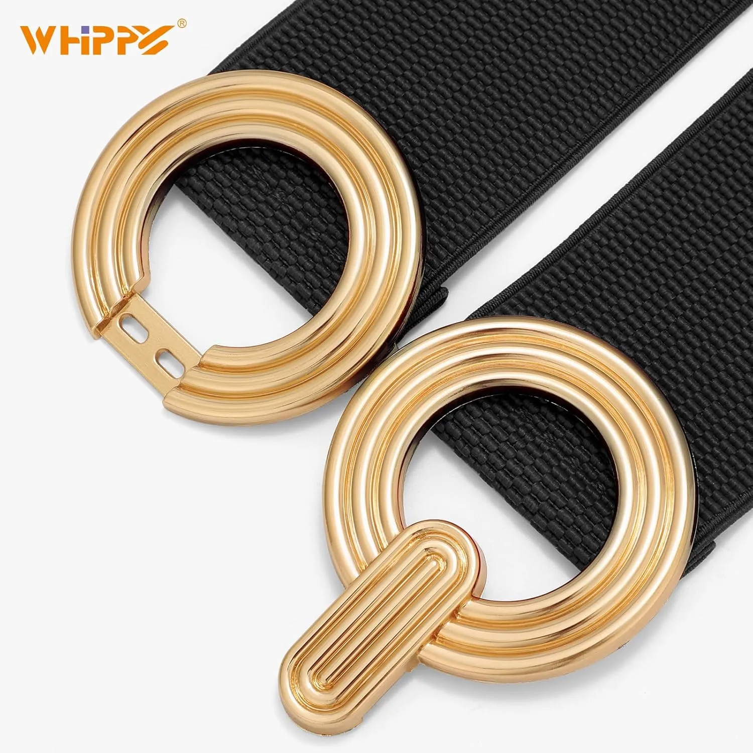 WHIPPY Women Wide Elastic Waist Belt Fashion Hollow Out Round Gold Buckle Stretchy Belt Waistband for Ladies