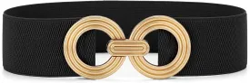 WHIPPY Women Wide Elastic Waist Belt Fashion Hollow Out Round Gold Buckle Stretchy Belt Waistband for Ladies