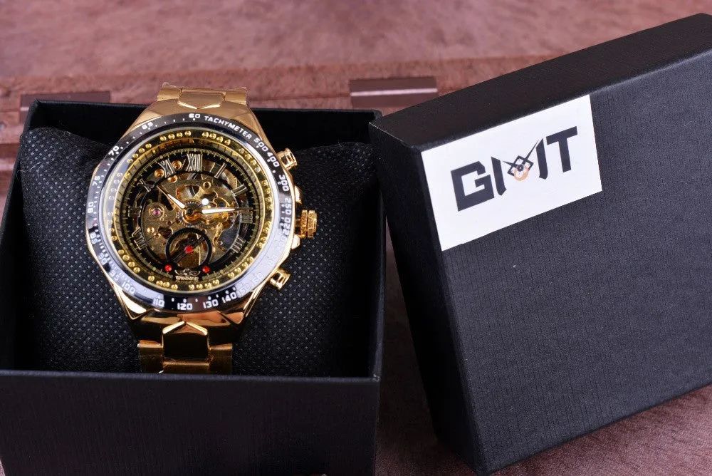 Winner New Number Sport Design Bezel Golden Watch Mens Automatic Skeleton Watch