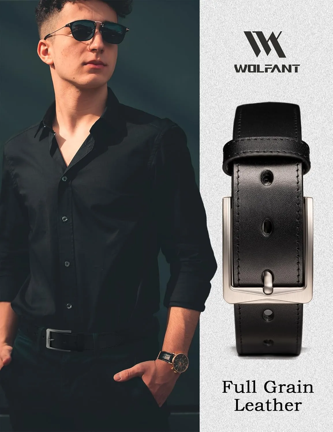 WOLFANT Men's 35mm Dress Casual Belt,100% Italian Full Grain Real Solid Leather