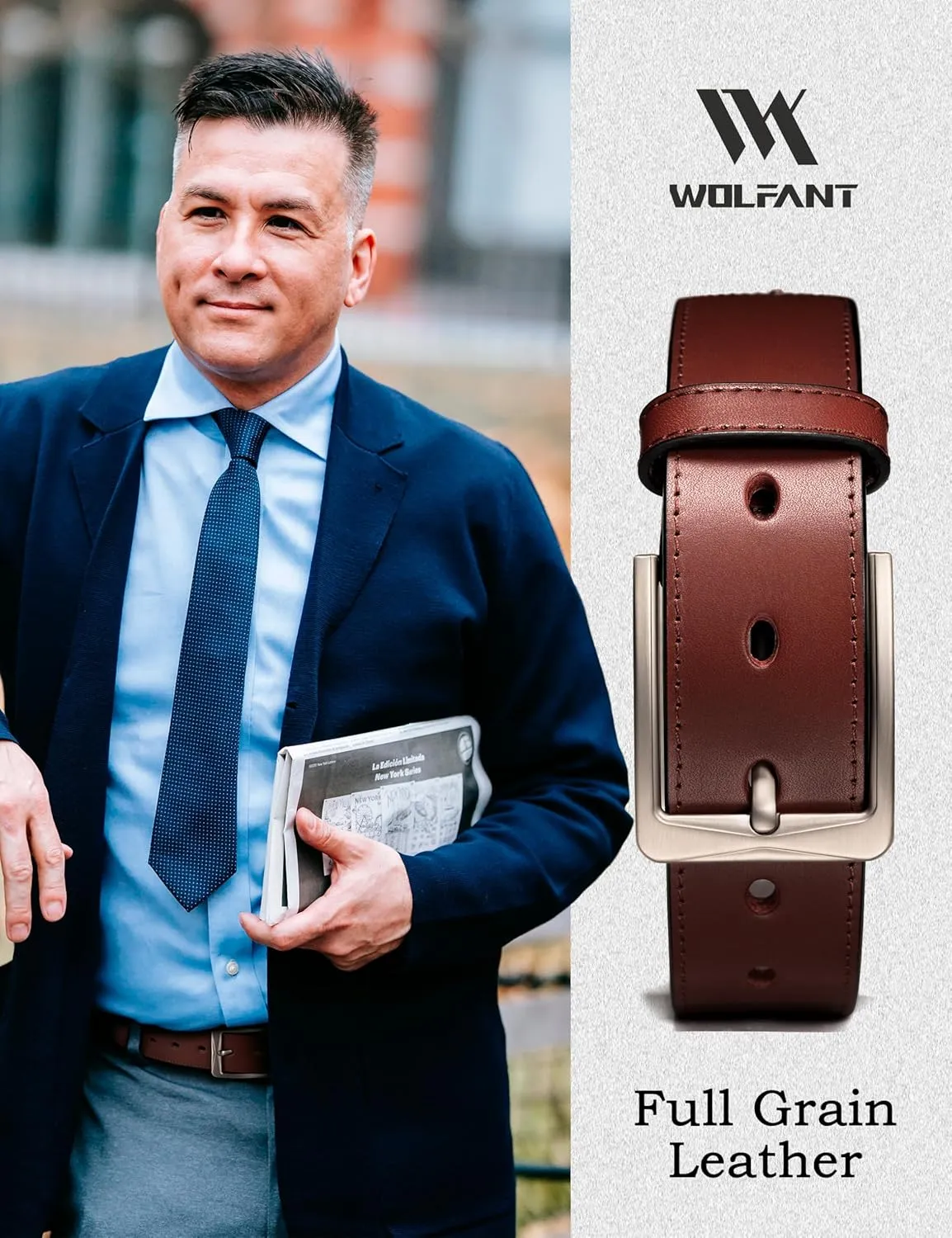 WOLFANT Men's 35mm Dress Casual Belt,100% Italian Full Grain Real Solid Leather