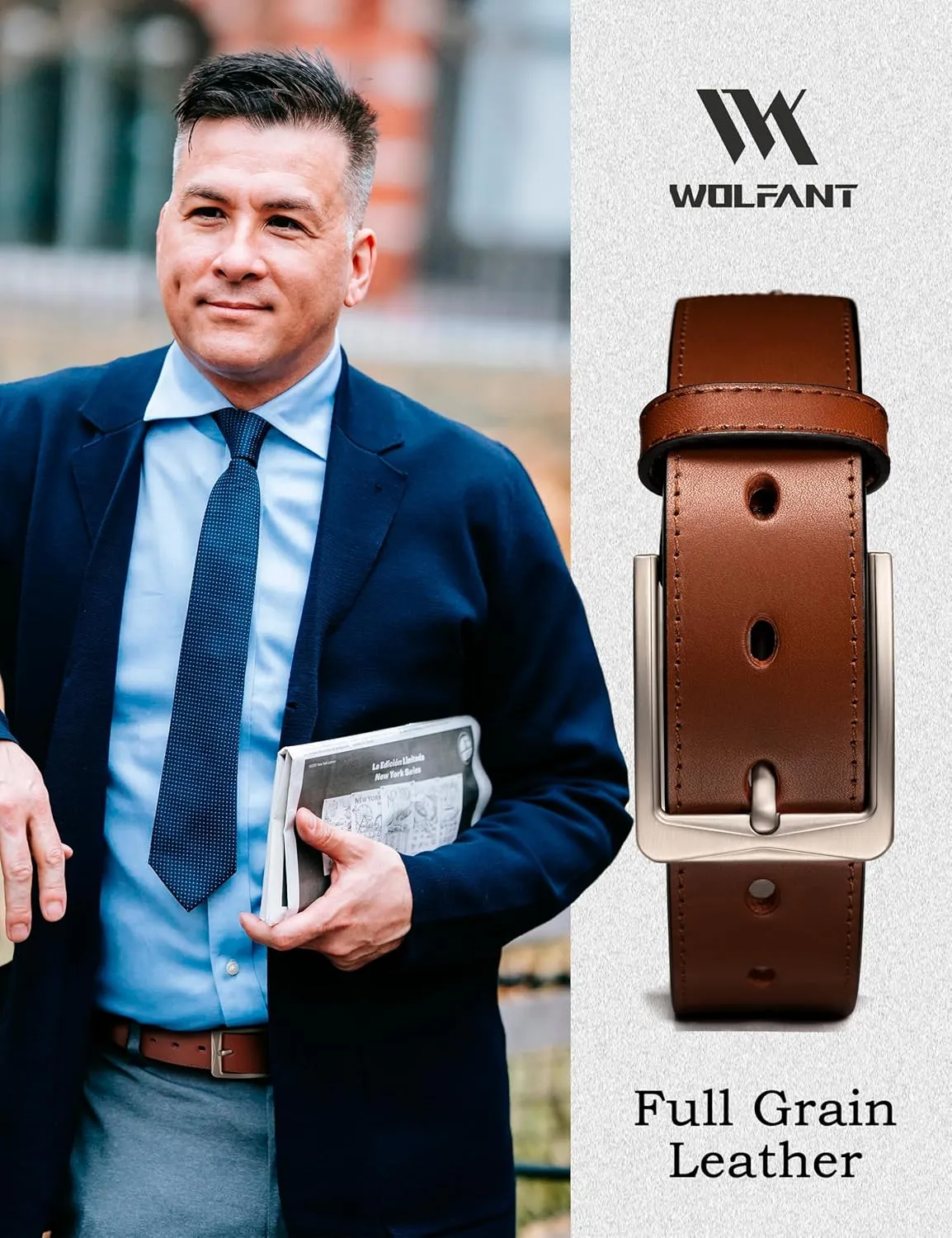 WOLFANT Men's 35mm Dress Casual Belt,100% Italian Full Grain Real Solid Leather