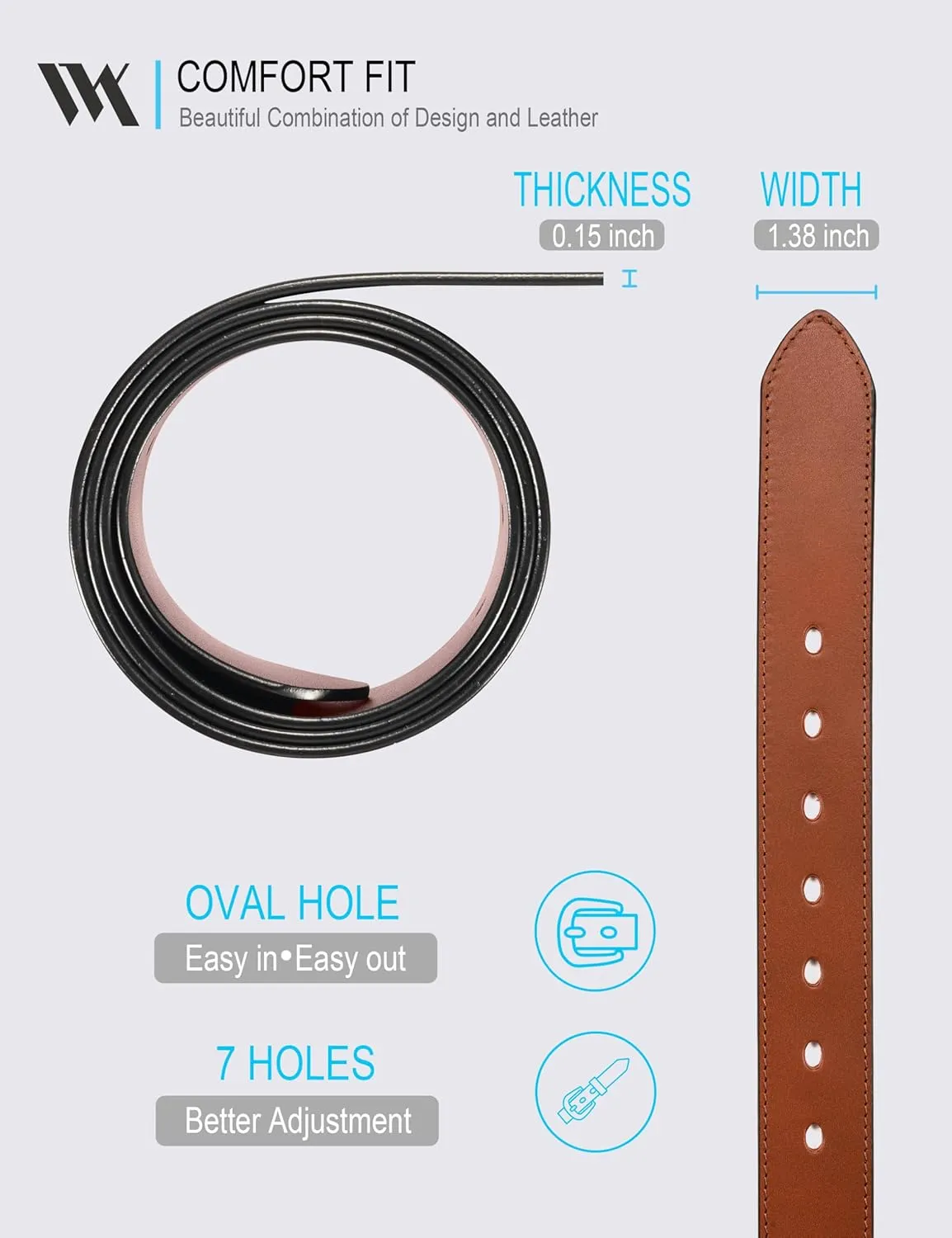 WOLFANT Men's 35mm Dress Casual Belt,100% Italian Full Grain Real Solid Leather