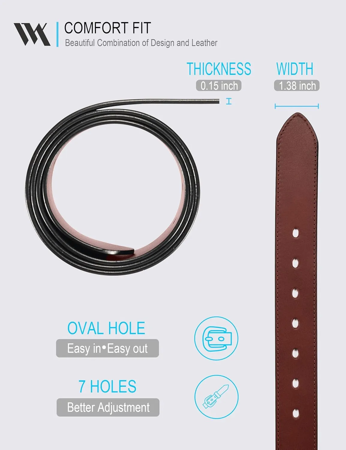 WOLFANT Men's 35mm Dress Casual Belt,100% Italian Full Grain Real Solid Leather