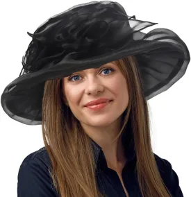 Women Derby Hats Organza Tea Party Cocktail Dress Kentucky Hat Wide Brim